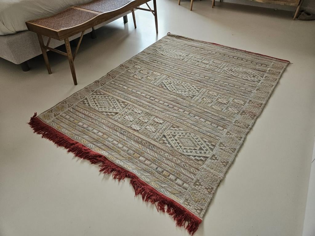 Berbers vloerkleed kelim, handgeweven, Ophalen, Gebruikt, Vintage, Berber, Bohemien, Etnisch, 150 tot 200 cm