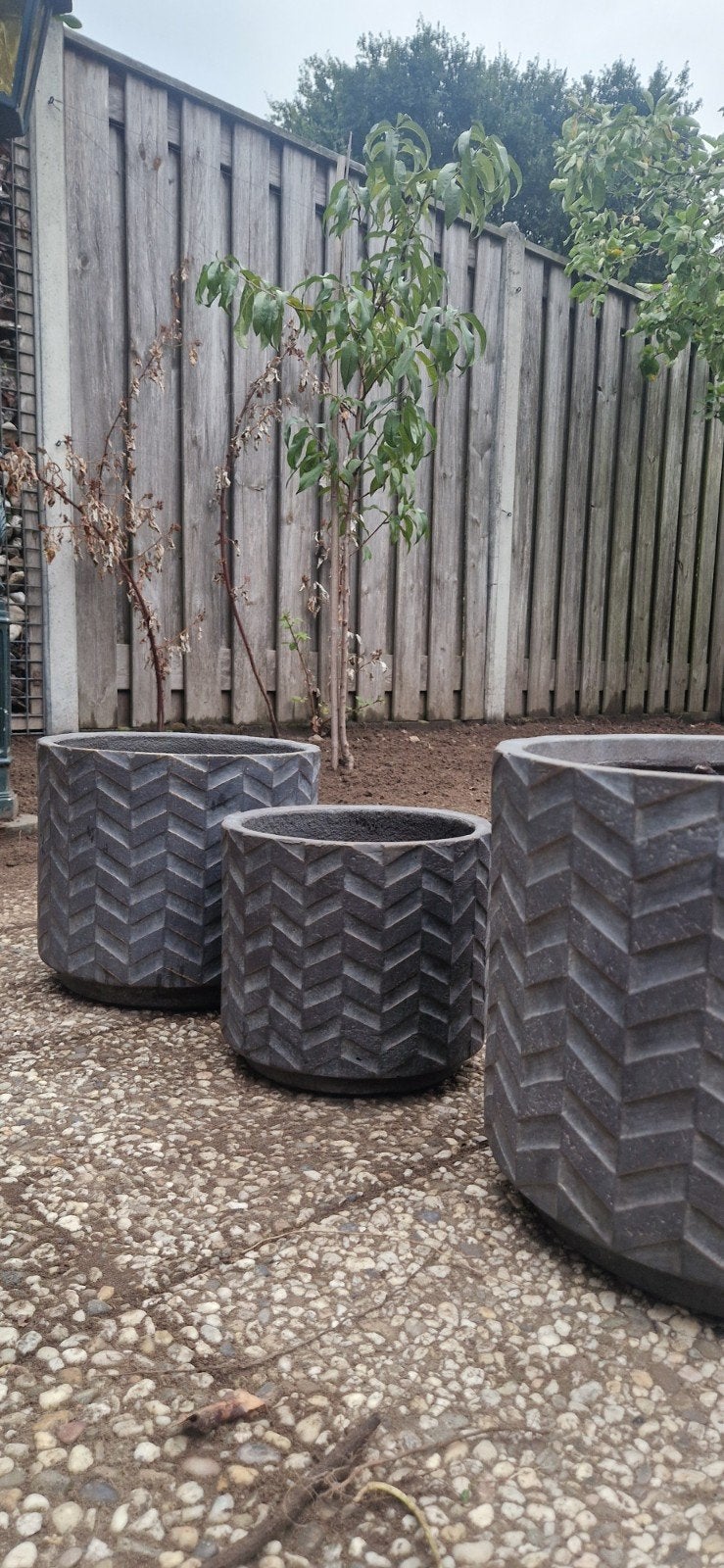 Set van 3 Intratuin bloempotten met chevron patroon, Ophalen, 40 cm of meer, Rond, Nieuw