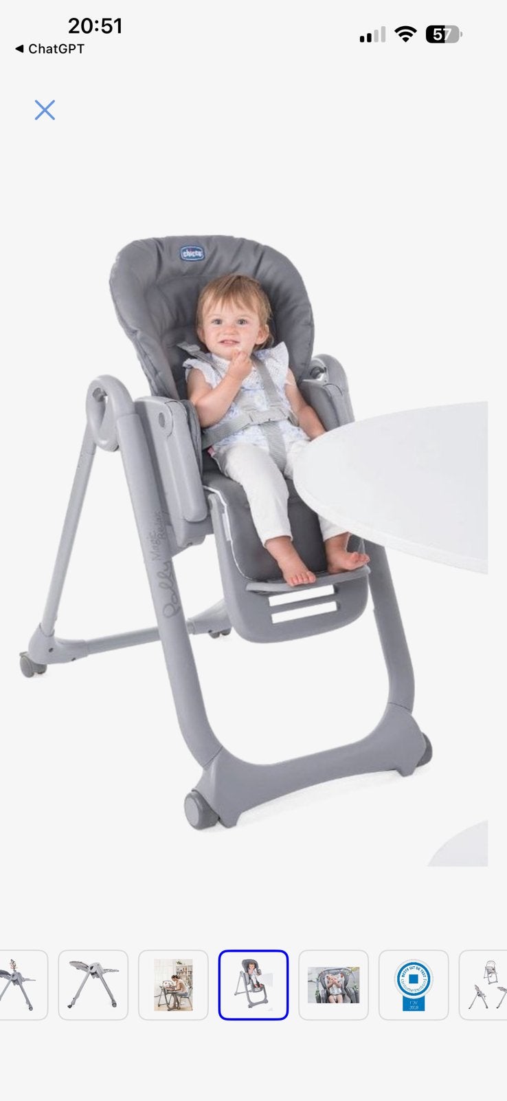 Chicco kinder eetstoel, Ophalen, Zo goed als nieuw, Chicco