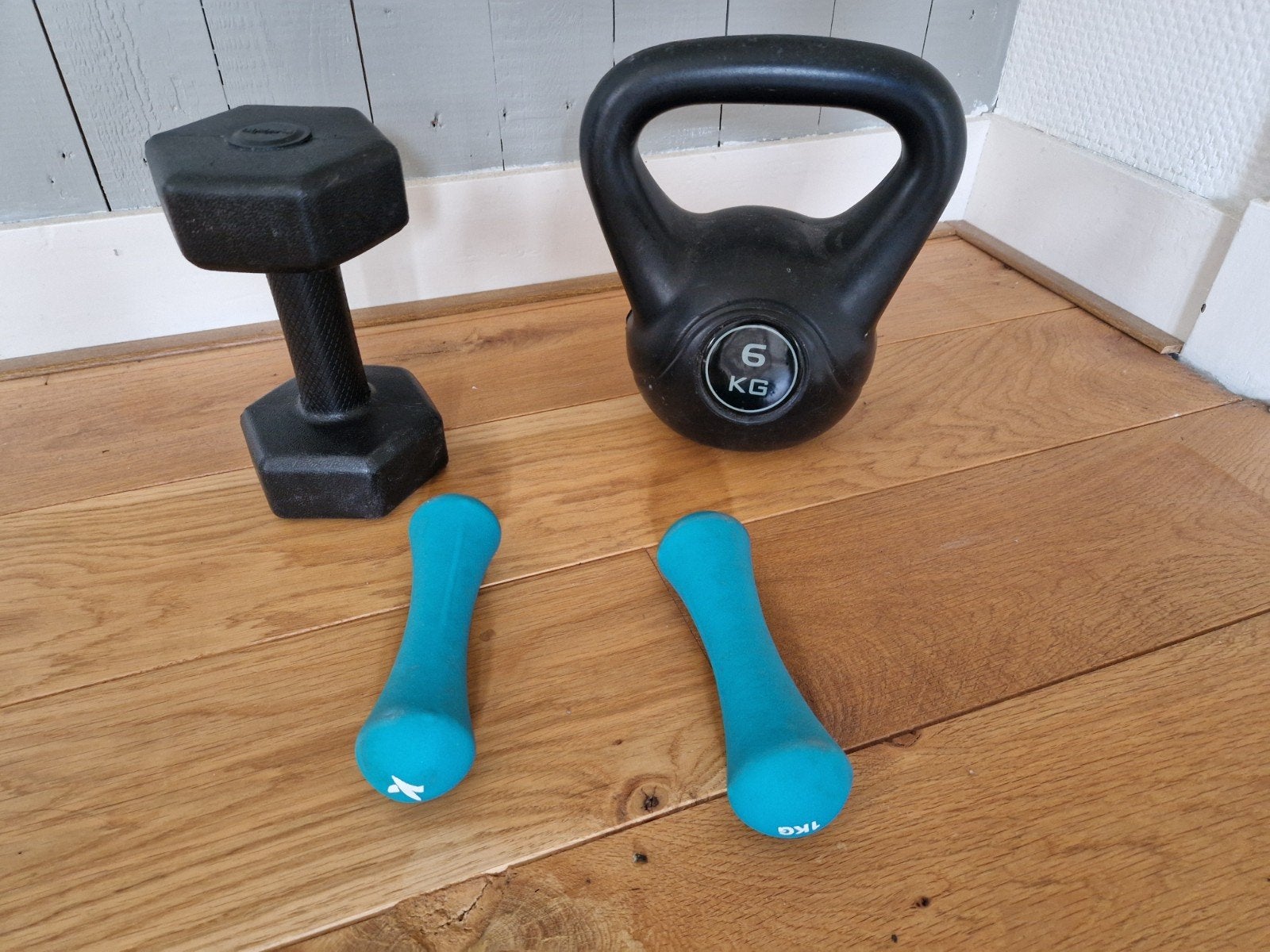 kettle bell 6 kg set dumbbells 1 kg, Ophalen of Verzenden, Gebruikt, Dumbbell