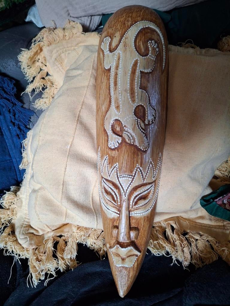 Houten Afrikaans Masker met salamander en Gezicht, Ophalen of Verzenden
