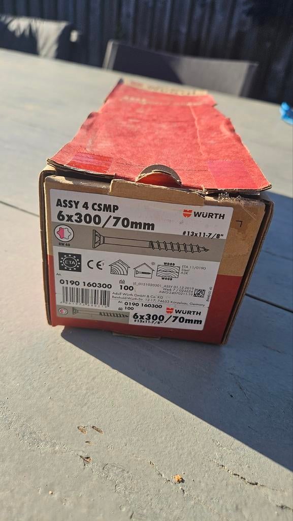 Wurth 6x300/70 schroeven. Assy 4., Doe-het-zelf en Verbouw, IJzerwaren en Bevestigingsmiddelen, Ophalen, Nieuw, Minder dan 50 mm