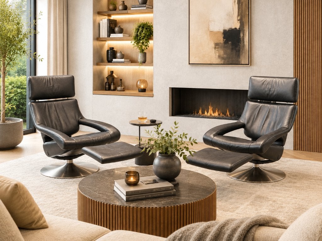 Exclusieve set De Sede DS-255 fauteuils  – donkerblauw leer, Ophalen, Vintage lounge royaal chique, Gebruikt, 100 tot 125 cm