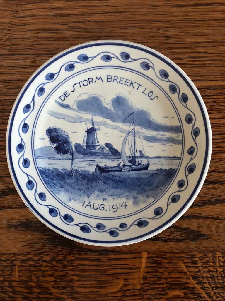 Antiek Royal Delft herdenkings bord 1914, Ophalen of Verzenden