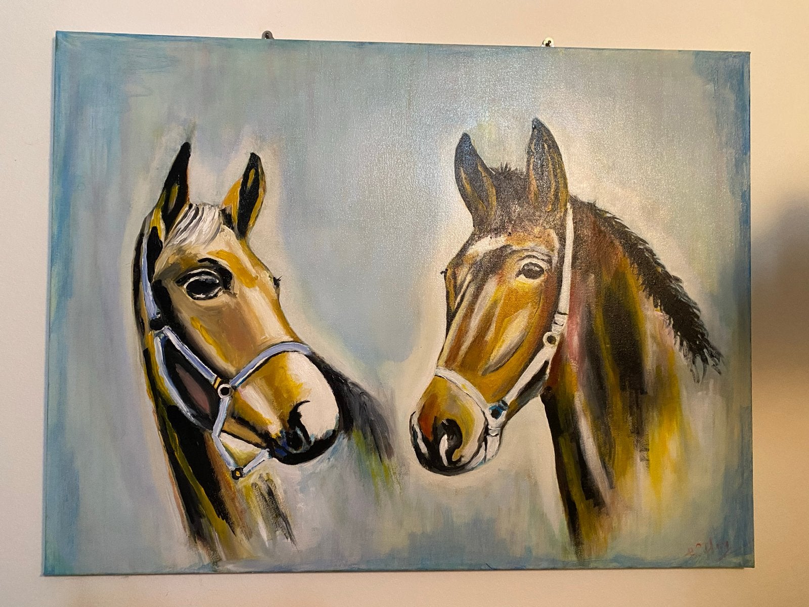 2 Prachtige  handgeschilderde paardenschilderijnen op canvas, Antiek en Kunst, Ophalen, Acrylverf, Handgeschilderd, Dieren
