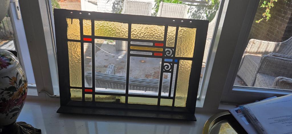 Glas-in-lood raam in ijzeren kozijn - 55x40 cm, Ophalen