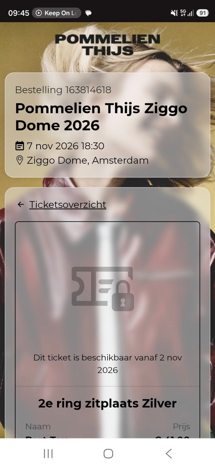 pommelien thijs  concertkaart, Tickets en Kaartjes, Eén persoon, November