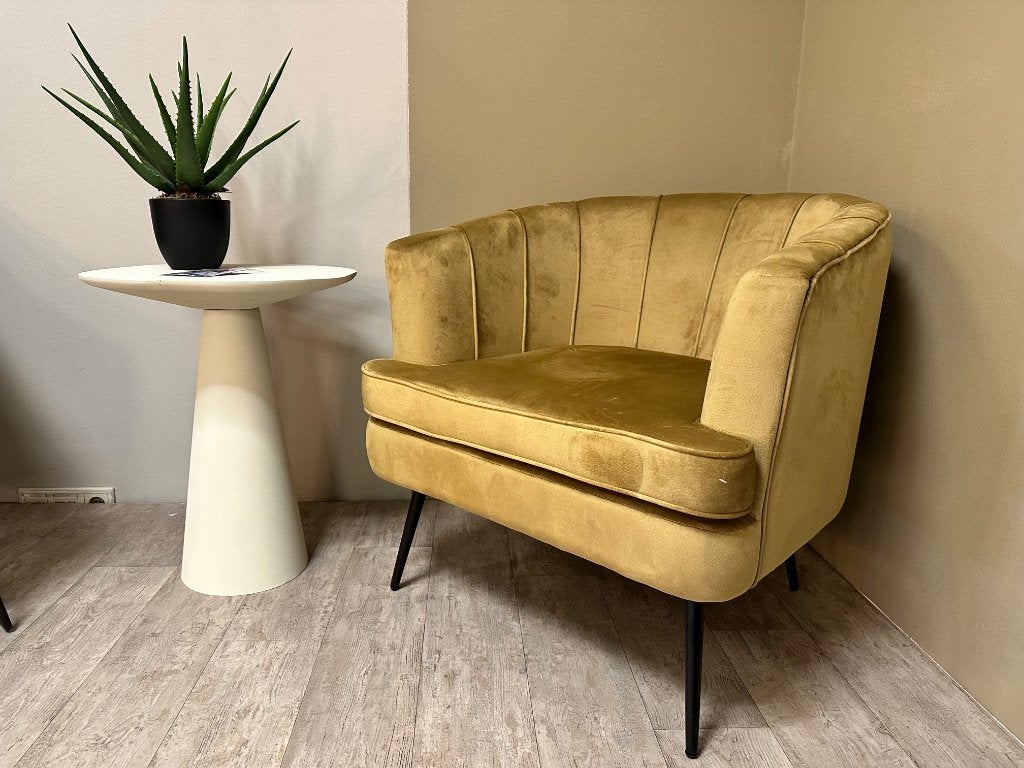 fauteuil goudgeel - velvet fauteuil - velours fauteuil retro, Huis en Inrichting, Fauteuils, Ophalen, Nieuw, 75 tot 100 cm, Stof