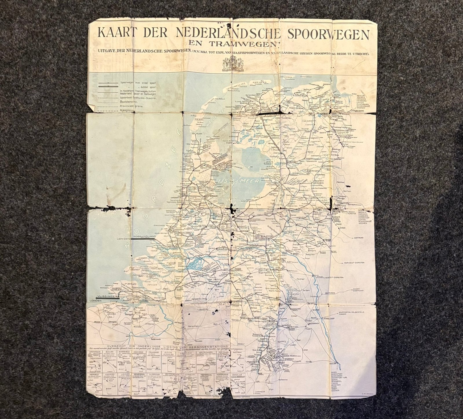 Kaart der Nederlandsche spoorwegen en tramwegen (1933), Ophalen of Verzenden, Gebruikt, Trein