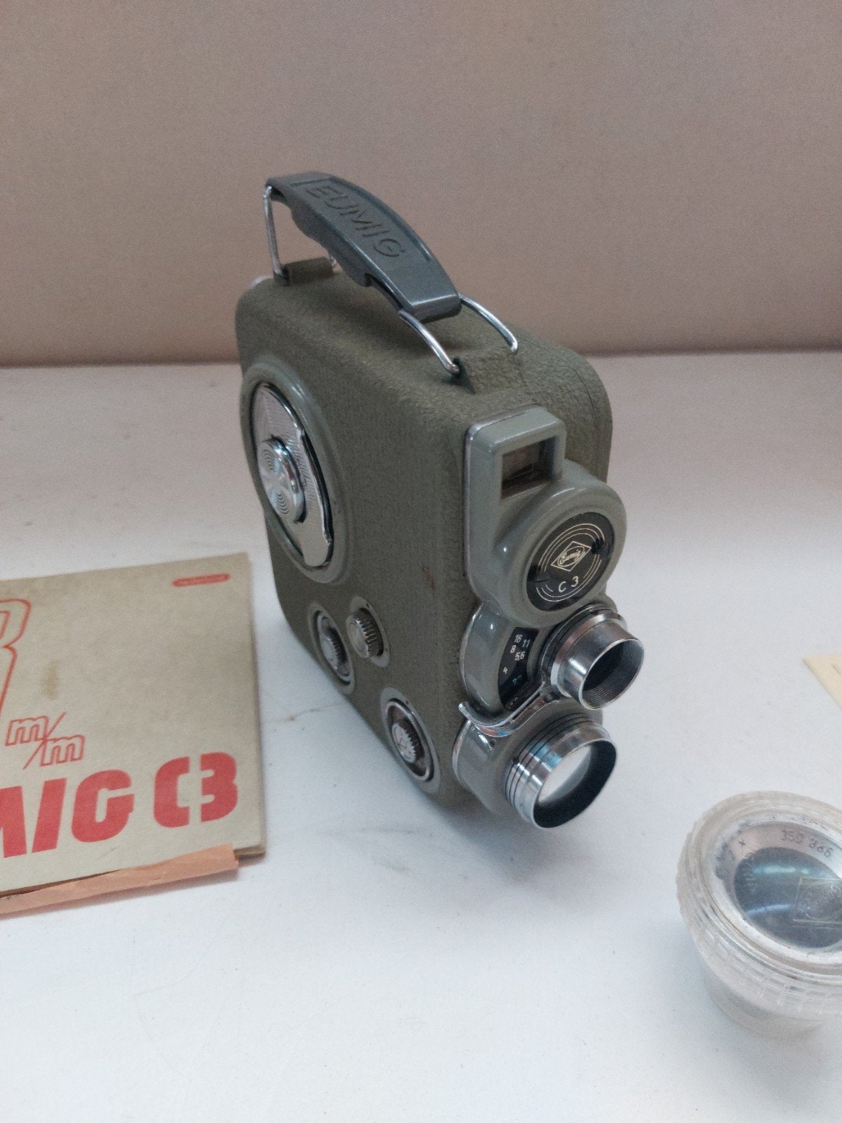 Vintage Eumig C3 filmcamera (1954-1959) met accessoires, Ophalen of Verzenden