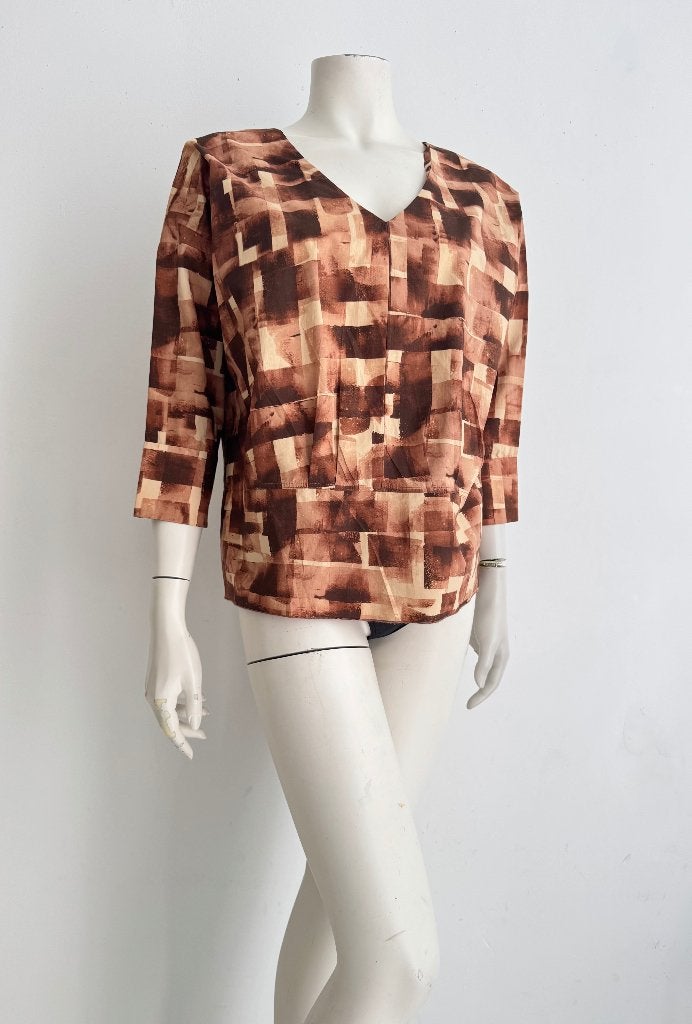 Marni bruine geblokte katoenen top blouse 40, Ophalen of Verzenden, Zo goed als nieuw, Maat 38/40 (M), Bruin