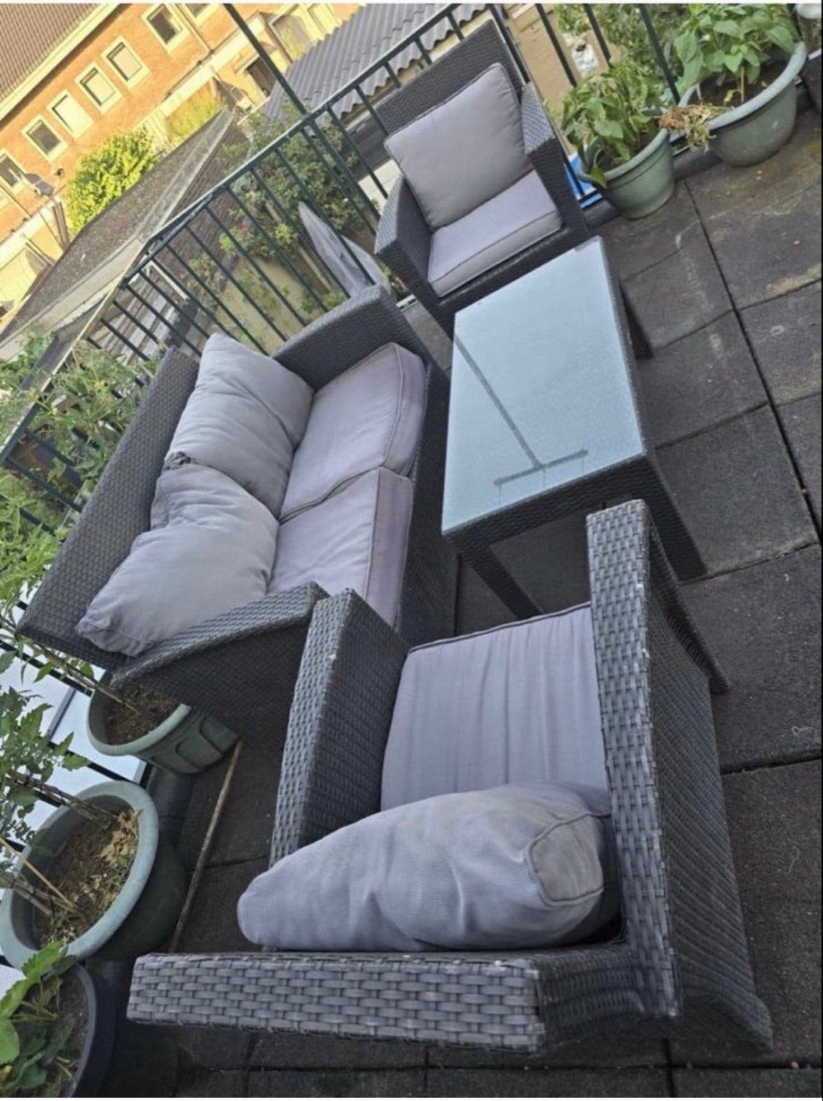 Complete loungeset met tafel en kussens, Tuin en Terras, Tuinsets en Loungesets, Ophalen, 4 zitplaatsen, Gebruikt, Loungeset