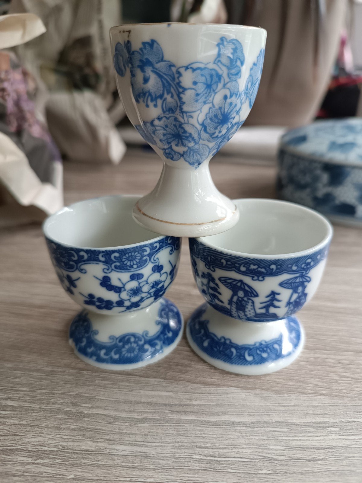 3 Delfts Blauw-stijl eierdopjes, Ophalen of Verzenden