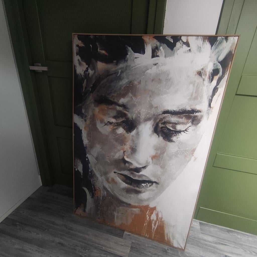 Groot Schilderij Vrouwenportret - Abstracte Stijl 80x120, Antiek en Kunst, Ophalen of Verzenden