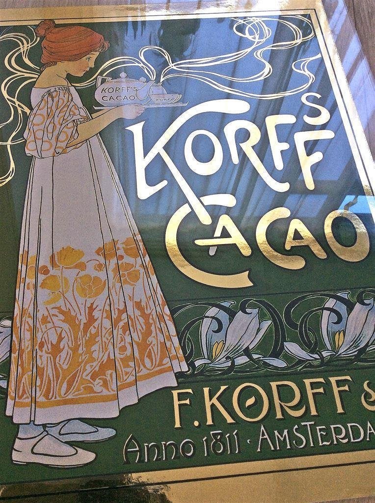 KORFFS CACAO Art nouveau Litho Poster Goud Foil, Verzenden