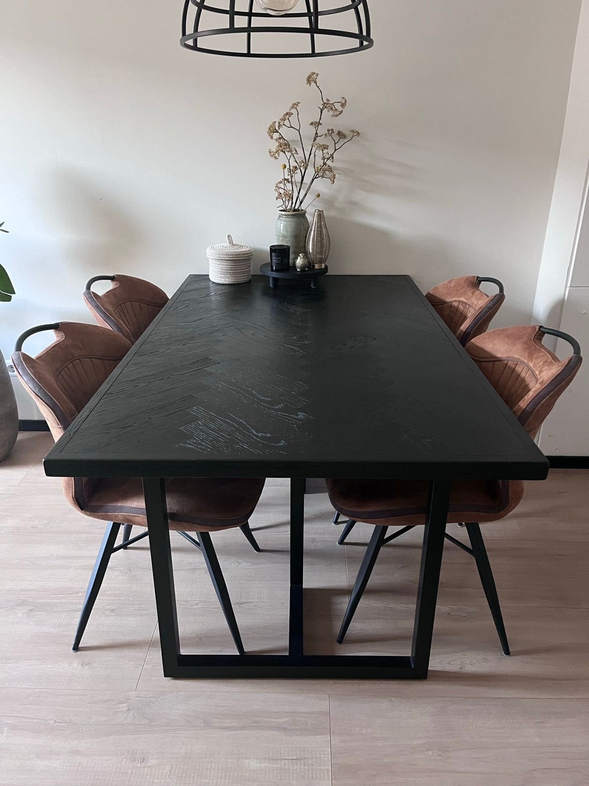Pronto Wonen Eetkamertafel Zwart Visgraat met 4 Stoelen, Ophalen, Gebruikt, 50 tot 100 cm, 150 tot 200 cm