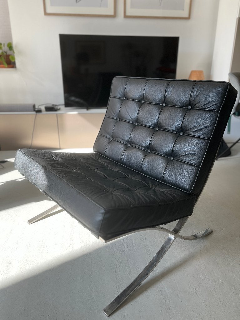 Barcelona stoel zwart leer - Mies van der Rohe stijl, Ophalen, Gebruikt, Modern, Designklassieker, Mies van der Rohe stijl, Minder dan 75 cm