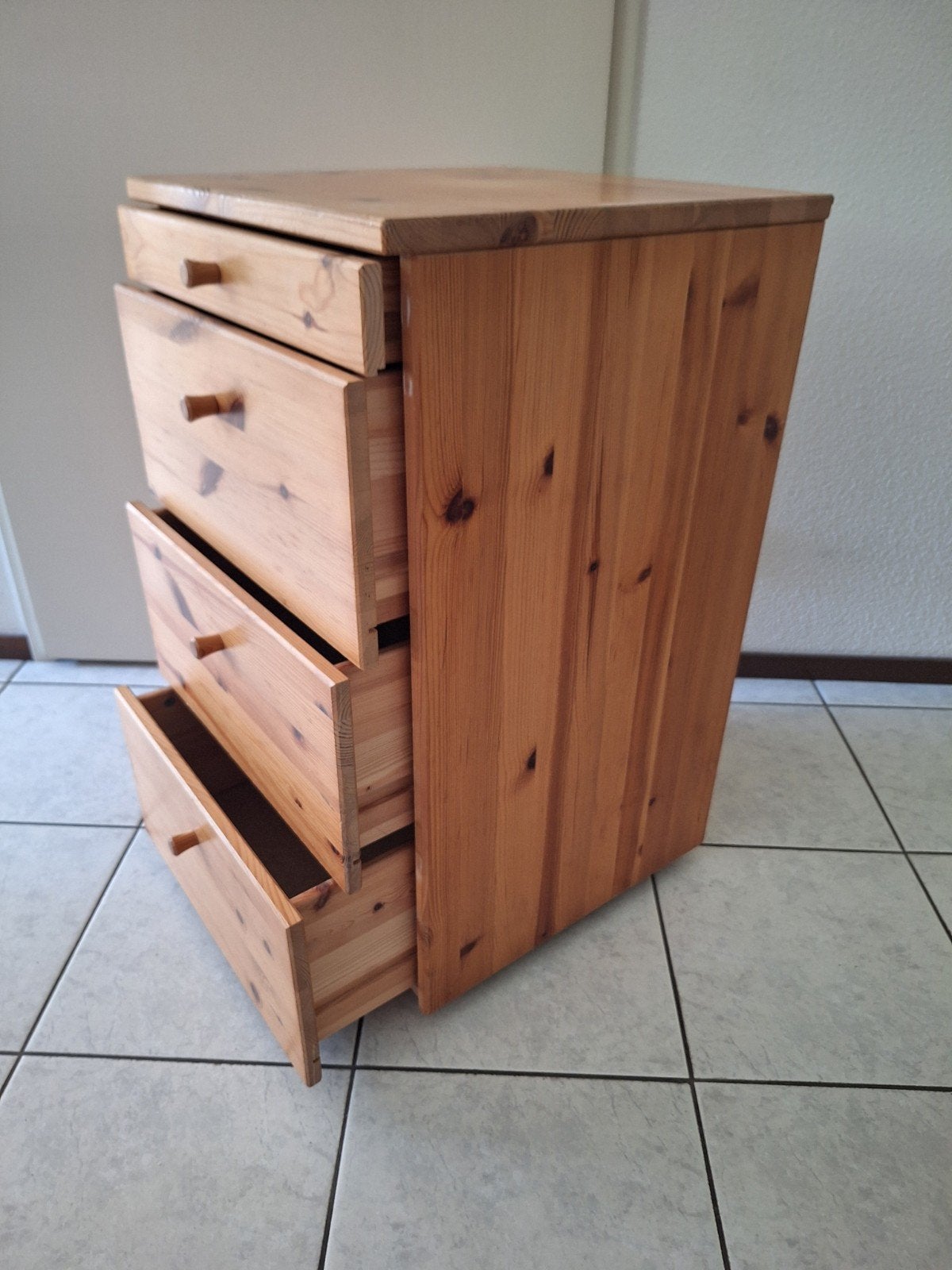Houten ladekast met 4 laden - grenenhout, Ophalen, Gebruikt, 100 tot 150 cm, 50 tot 100 cm