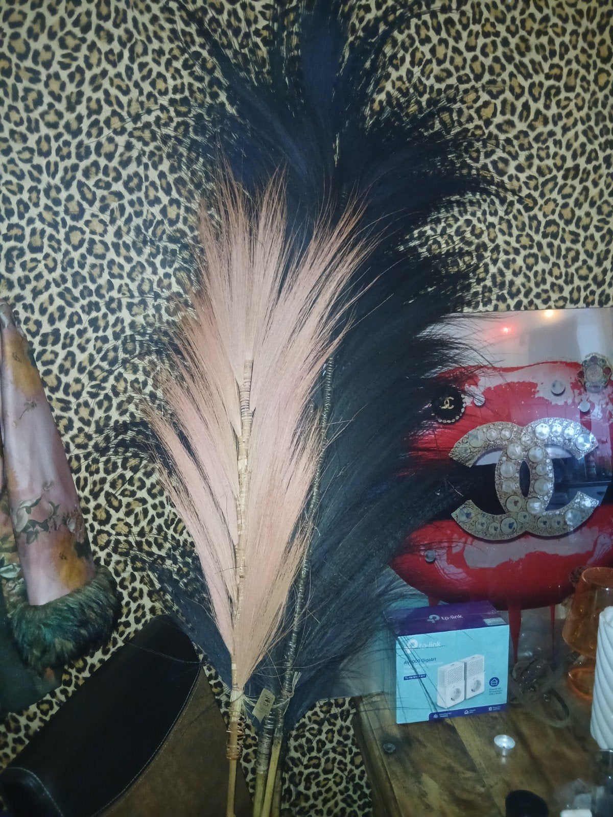 Decoratieve pluimen voor vaas - Roze en Zwart, Huis en Inrichting, Gebruikt, Meerkleurig, Ophalen of Verzenden, Natuurlijk materiaal