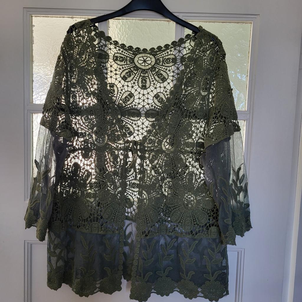 Groen gehaakt vestje met driekwart mouwen, Maat 46/48 (XL) of groter, Ophalen of Verzenden, Groen, Onbekend