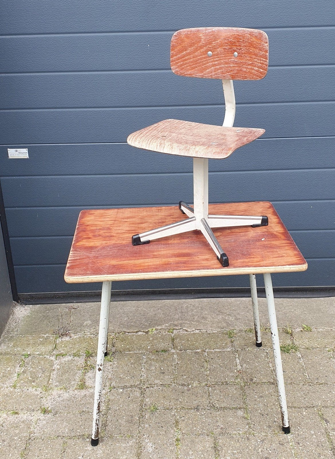 Vintage schoolbureau en stoel set, Antiek en Kunst, Ophalen