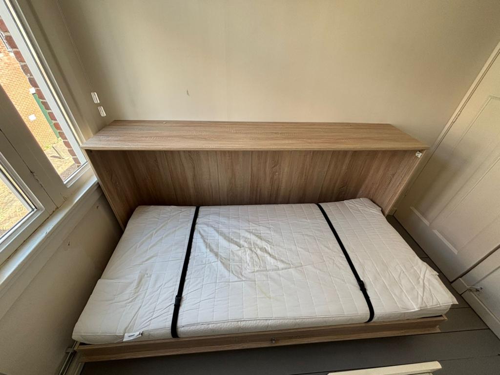 Uitklap bed, Ophalen, Eenpersoons, Hout, 90 cm