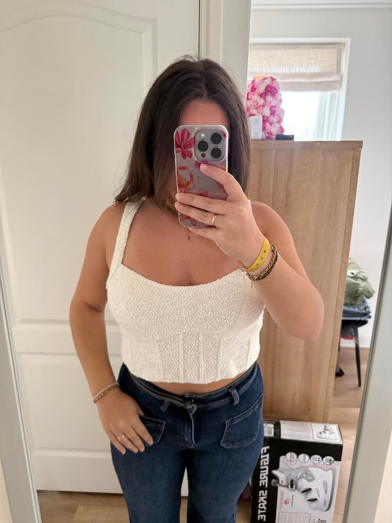 H&M Bouclé Korset Top Maat L, Ophalen of Verzenden, Maat 42/44 (L), Wit, Zonder mouw