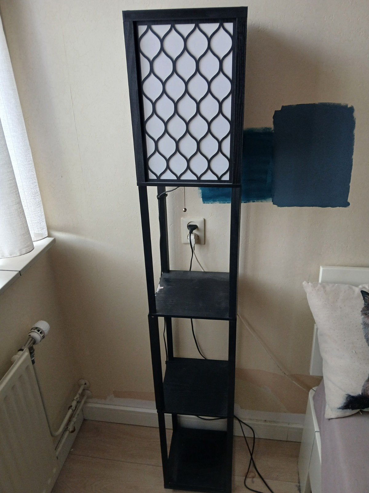 Zwarte staande lamp met planken - Oosterse stijl, Gebruikt, E27 (groot), Oosters, Modern, 150 tot 200 cm