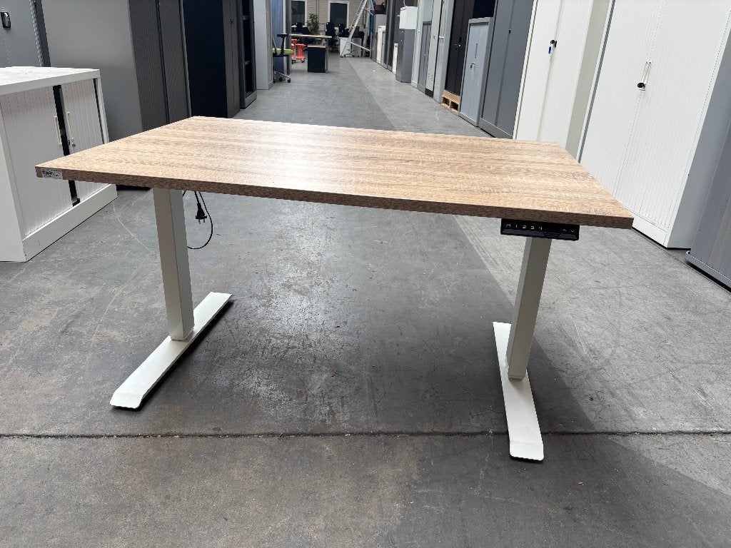 3 x Elektrisch zit sta bureau 120 x 80cm wit/eiken, Huis en Inrichting, Bureaus, Gebruikt, Zit-sta bureau, Overige merken, Modern