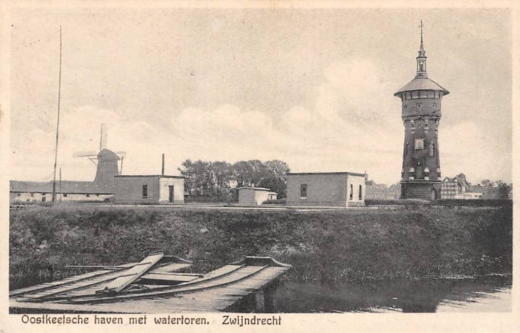 Zwijndrecht Oostkeetsche haven met watertoren Molen, Ophalen of Verzenden, 1920 tot 1940, Gelopen, Zuid-Holland