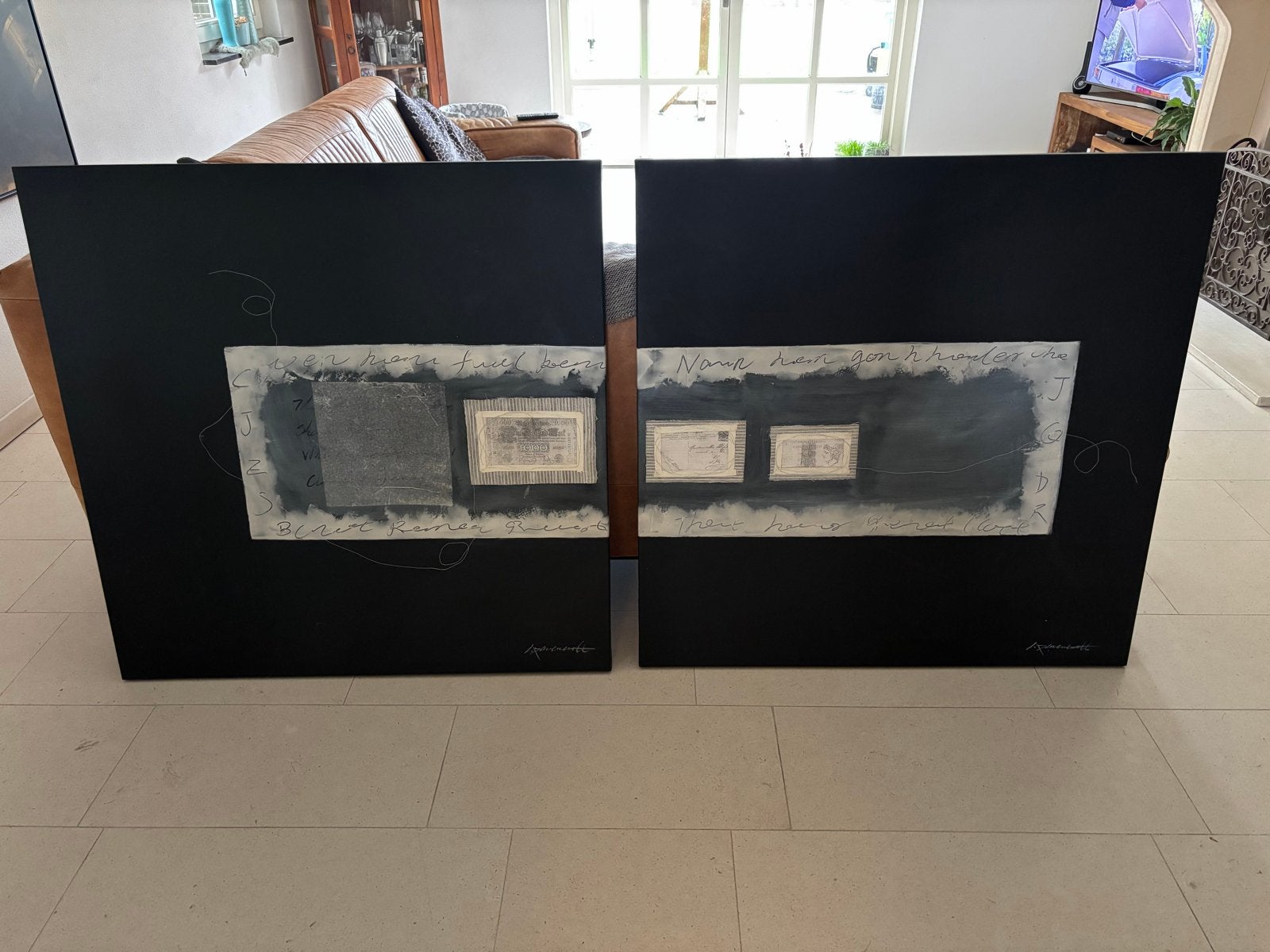 Schilderij 2-luik, Antiek en Kunst, Ophalen, Gesigneerd, Overige onderwerpen, Gemengde techniek