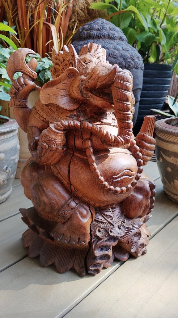 Balinese hindoegod Ganesha handgesneden loodzwaar, Ophalen of Verzenden