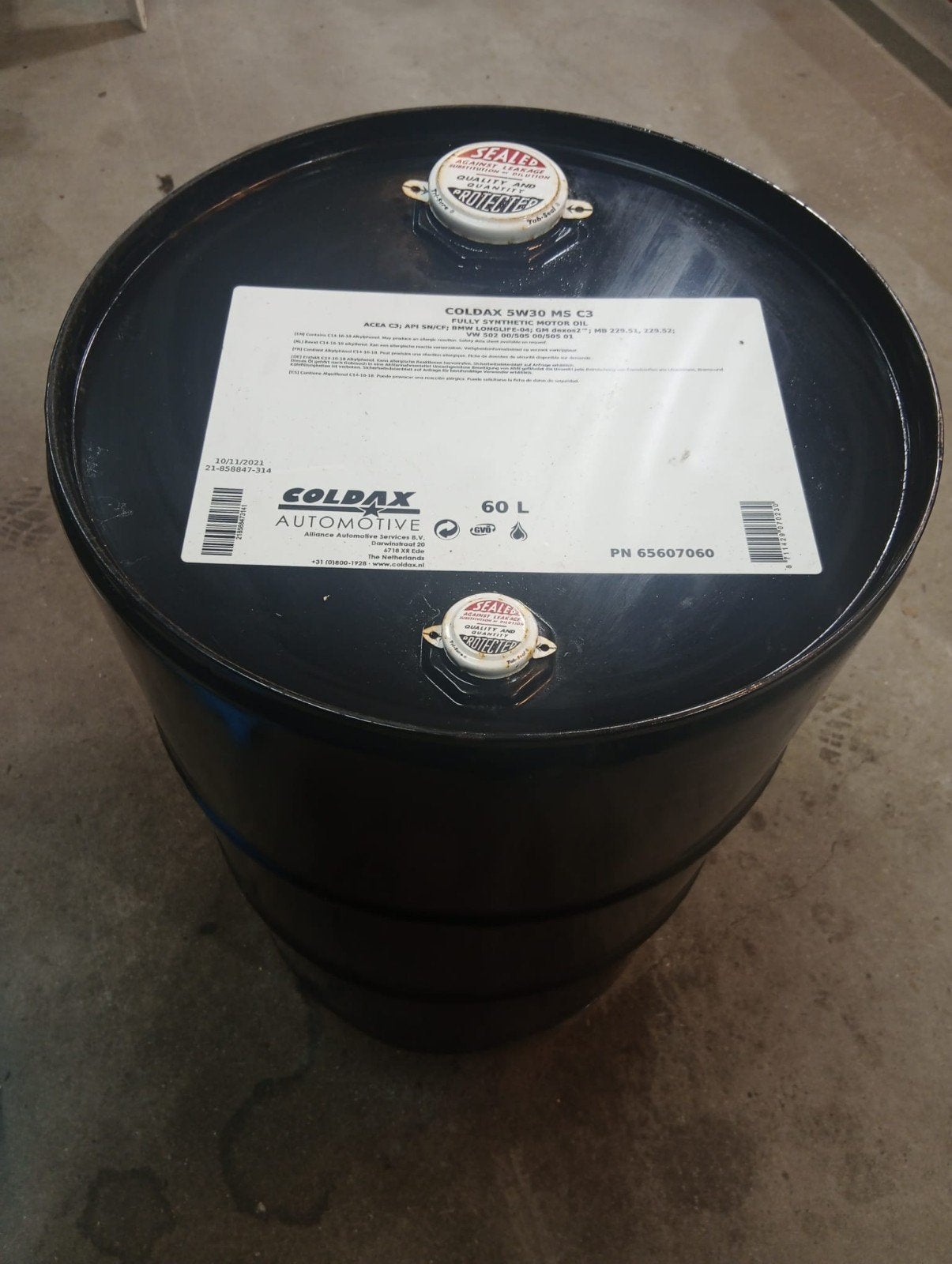 Coldax 60L vat 5W30 C3 Motorolie vol synthetische olie, Ophalen