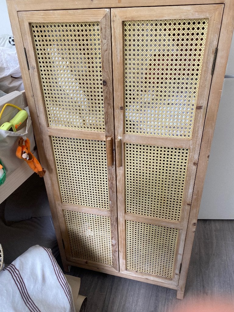 Webbing kast Bandung hoog - naturel - 140x70x40 cm, Ophalen, Met deur(en), 50 tot 100 cm, Zo goed als nieuw