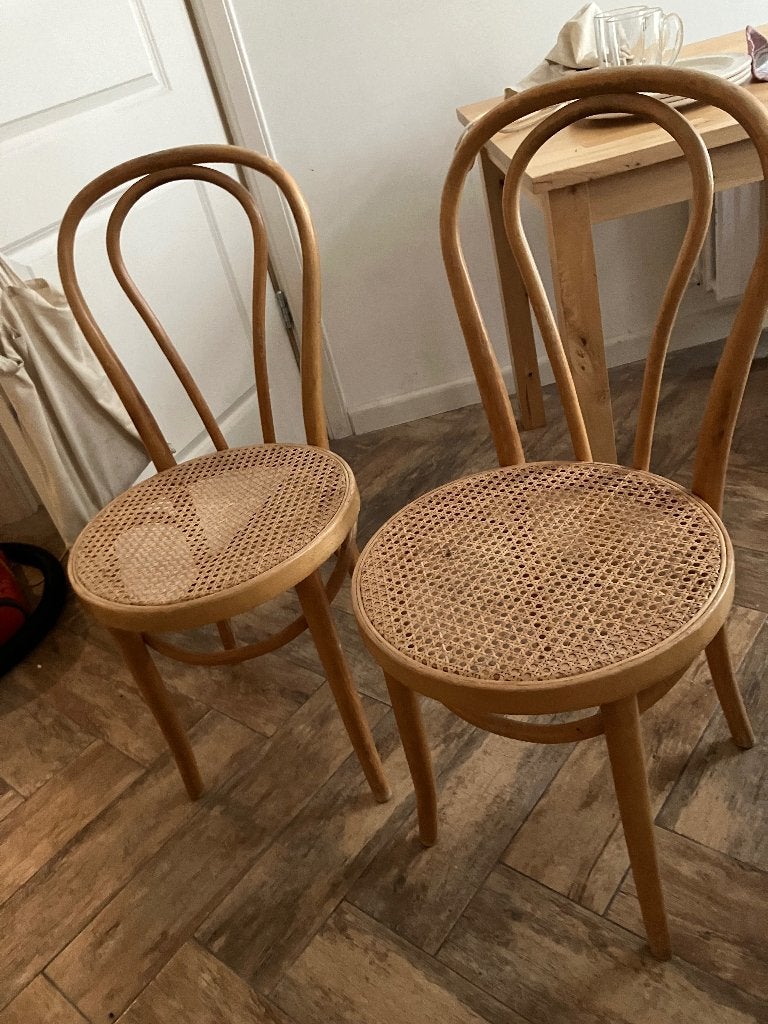 2x rotan eetkamer stoel, Ophalen, Gebruikt, Twee, Bruin