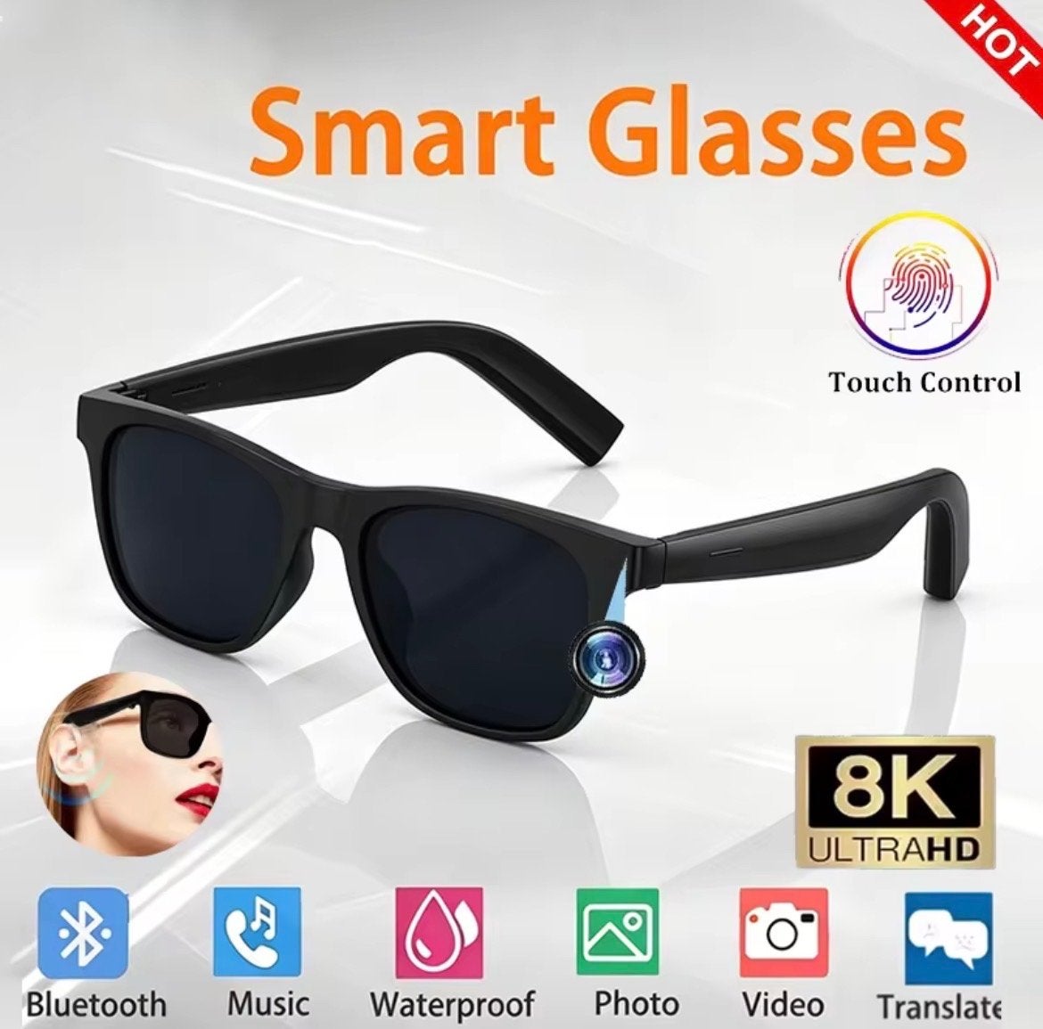 Smart Zonnebril met 8K Camera, Bluetooth & Touch Control, Sieraden, Tassen en Uiterlijk, Zonnebrillen en Brillen | Heren, Overige merken