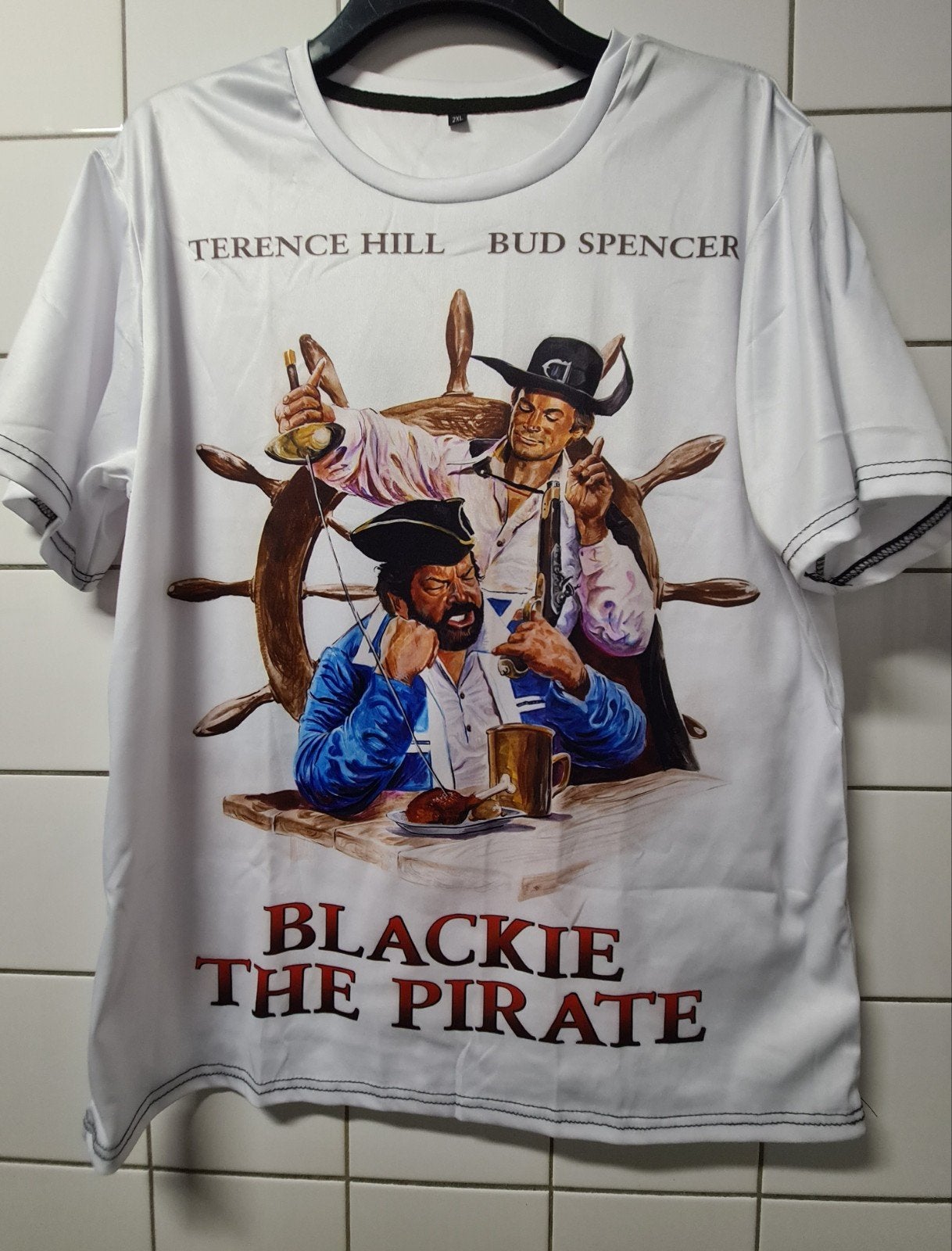 Bud Spencer & Terence Hill T-shirt - Blackie The Pirate, Onbekend, Wit, Nieuw, Overige maten