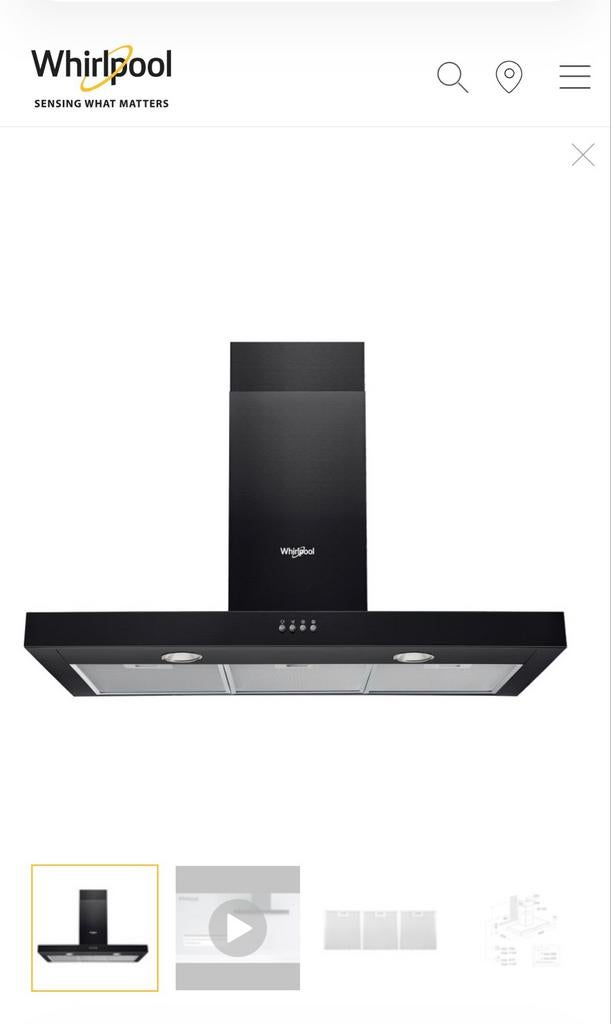 Afzuigkap Whirpool, model WHBS 95 LM K, Ophalen, Nieuw, 200 tot 400 m³ per uur, Wandschouwkap