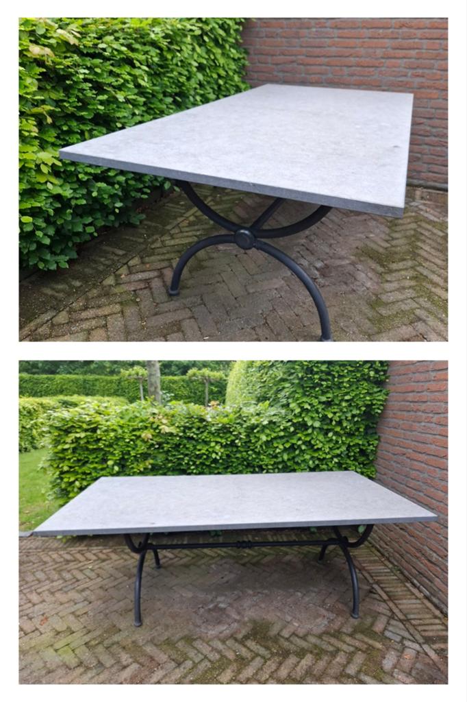 Tuintafel hardstenen blad met ijzeren onderstel, Ophalen, Zo goed als nieuw, Rechthoekig, Metaal