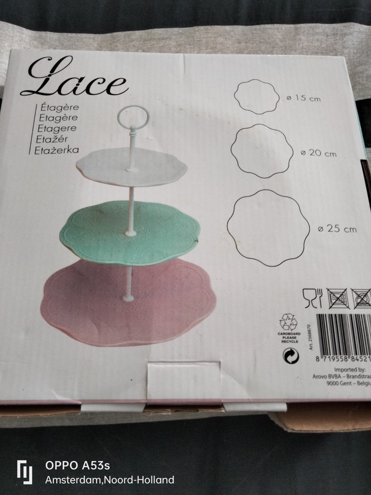 Lace Etageres - 3-laags serveerstandaard, Kunststof, Met opstaande rand, Rond, Nieuw