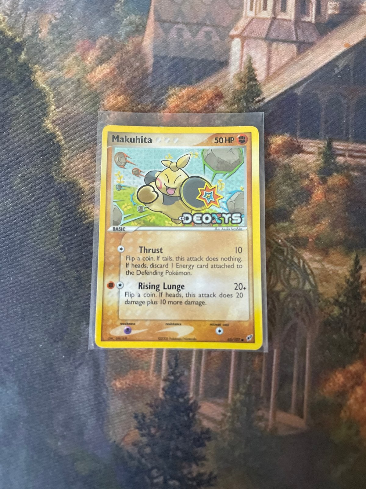 Makuhita 65/107 Deoxys Reverse Holo Stamped Pokémon Kaart, Ophalen of Verzenden, Gebruikt, Losse kaart, Foil