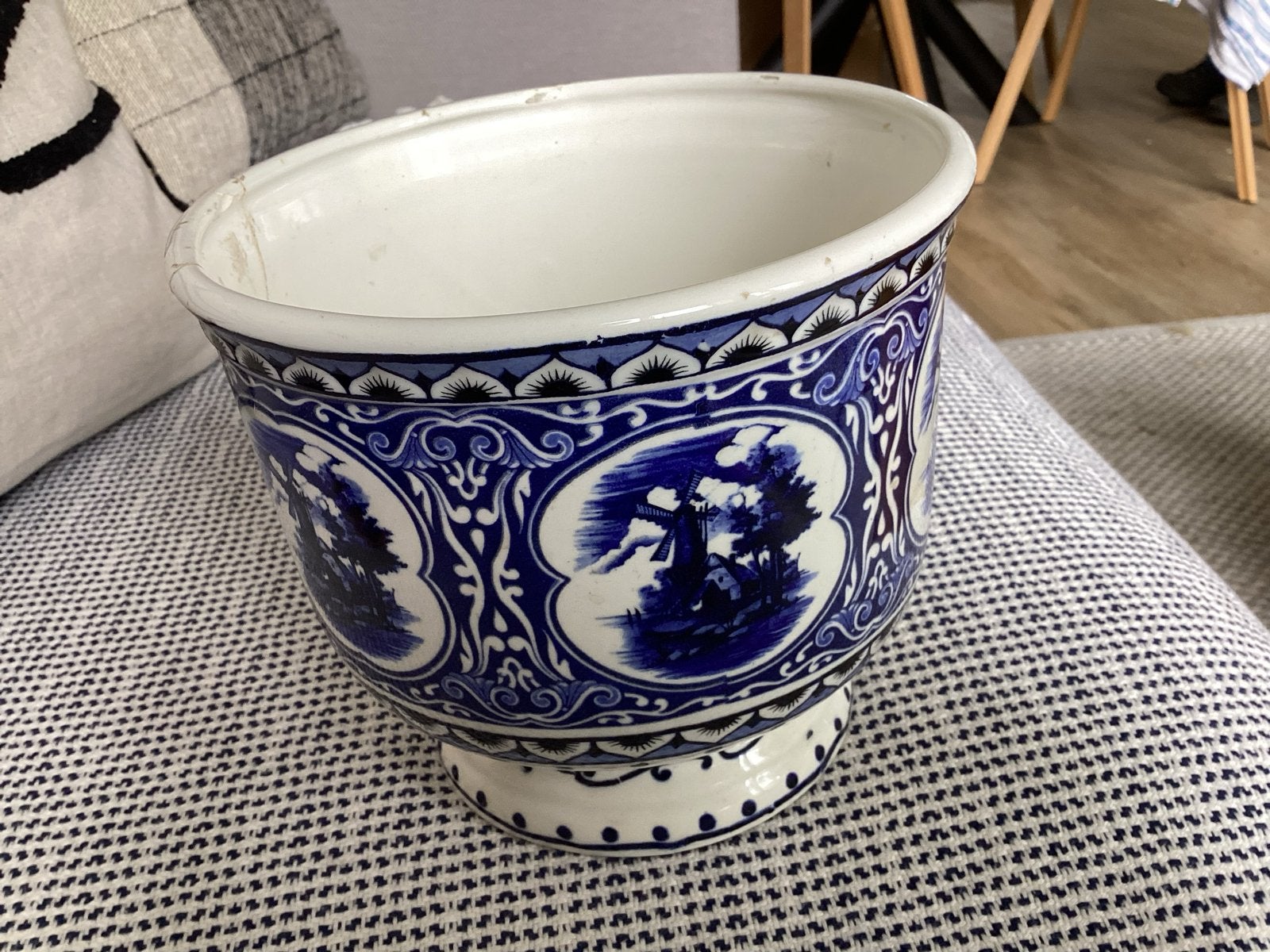 Kapotte Delfts blauwe pot voor creatieve doeleinden, Ophalen of Verzenden