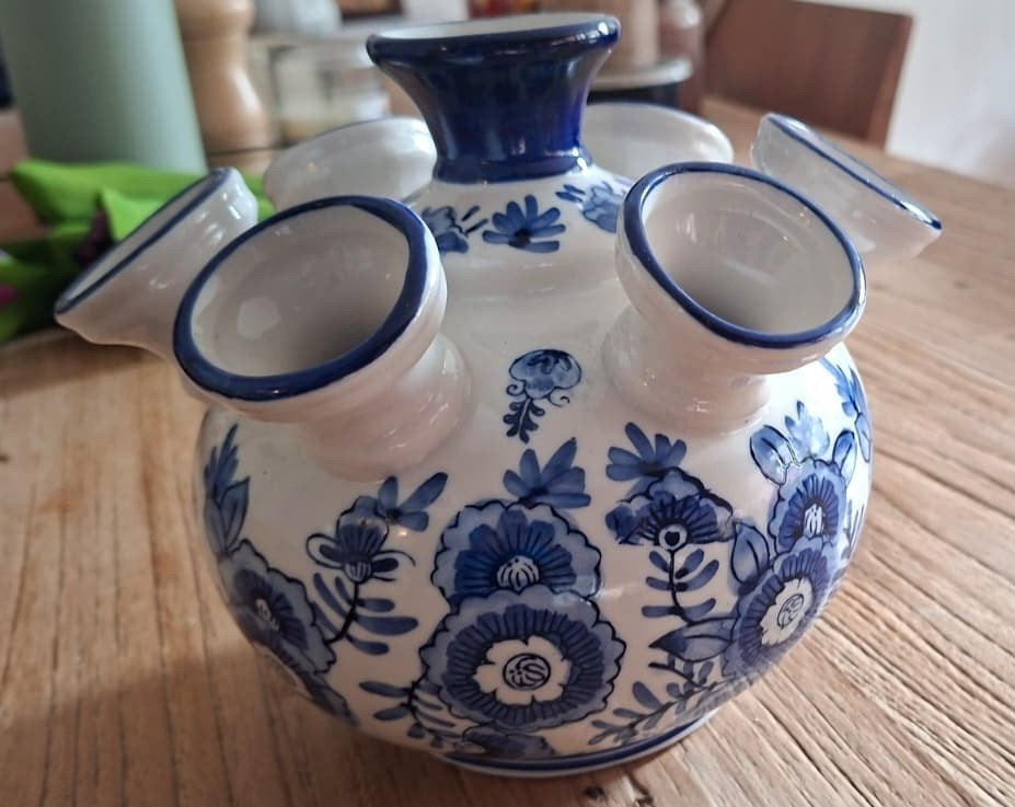 Delfts Blauwe Tulpenvaas - Handgeschilderd, Huis en Inrichting, Ophalen, Blauw, 15 cm, Zo goed als nieuw