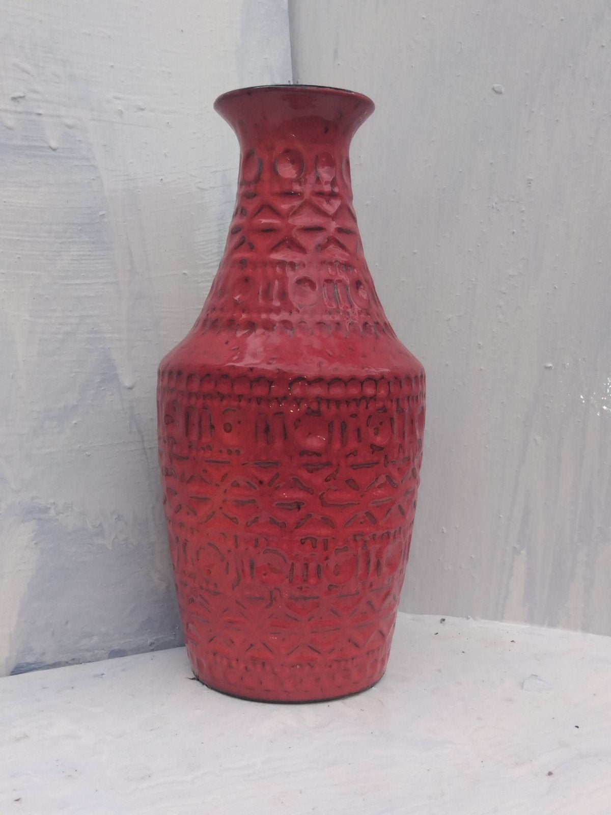 Vintage rode Fat Lava vaas, West Germany, 30 cm, Ophalen of Verzenden