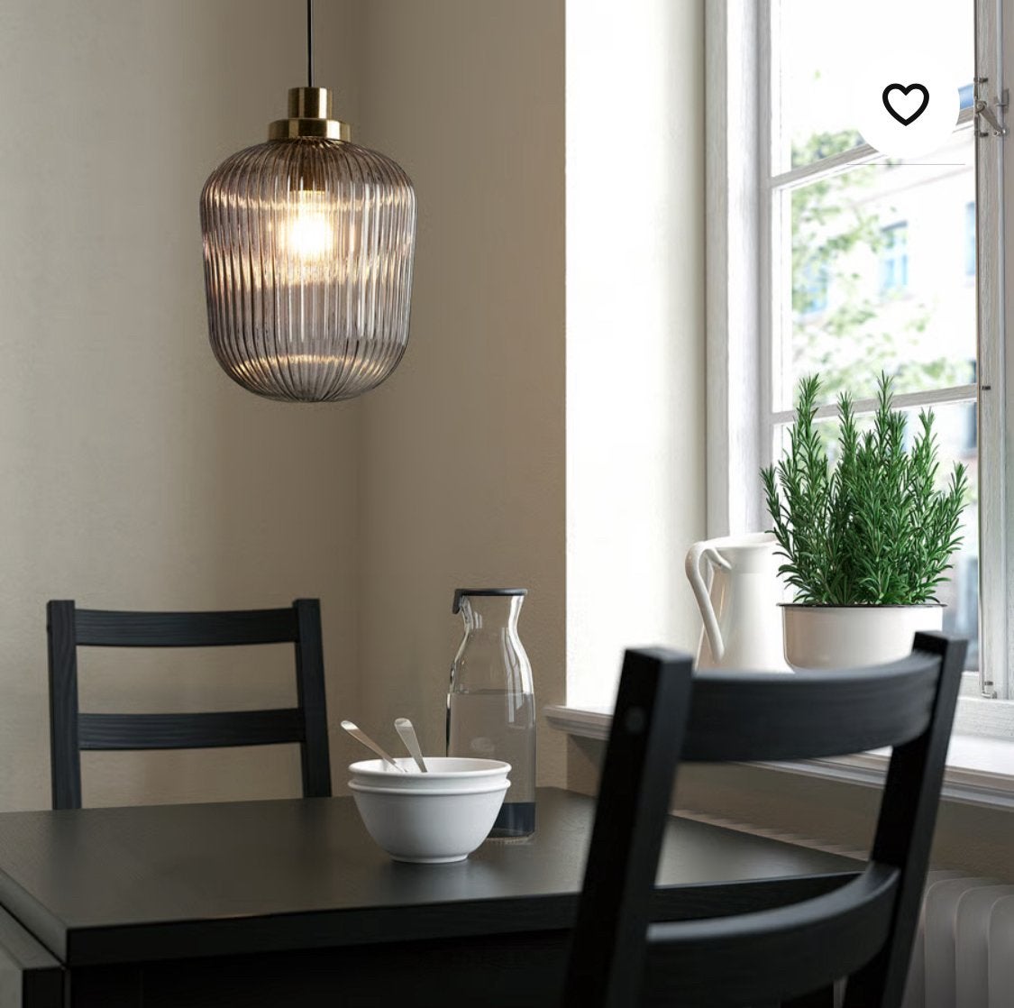 IKEA SOLKLINT hanglamp – messing/helder grijs glas, 22 cm, Ophalen of Verzenden, Glas