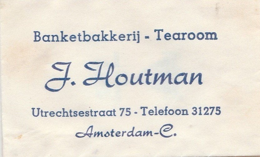 banketbakkerij tearoom J Houtman Utrechtsestraat Amsterdam C, Verzamelen, Ophalen of Verzenden