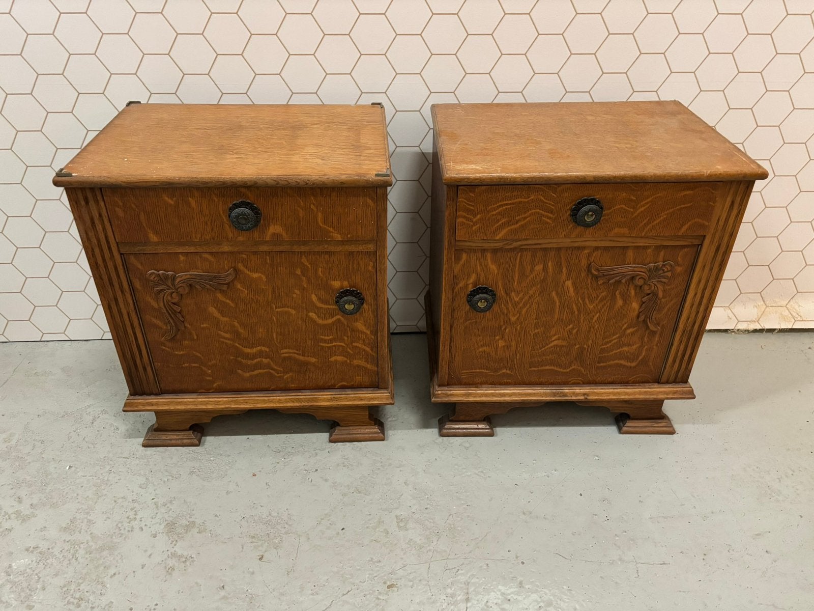 Set van 2 authentieke nachtkastjes, Ophalen, Gebruikt, Minder dan 45 cm, Minder dan 55 cm