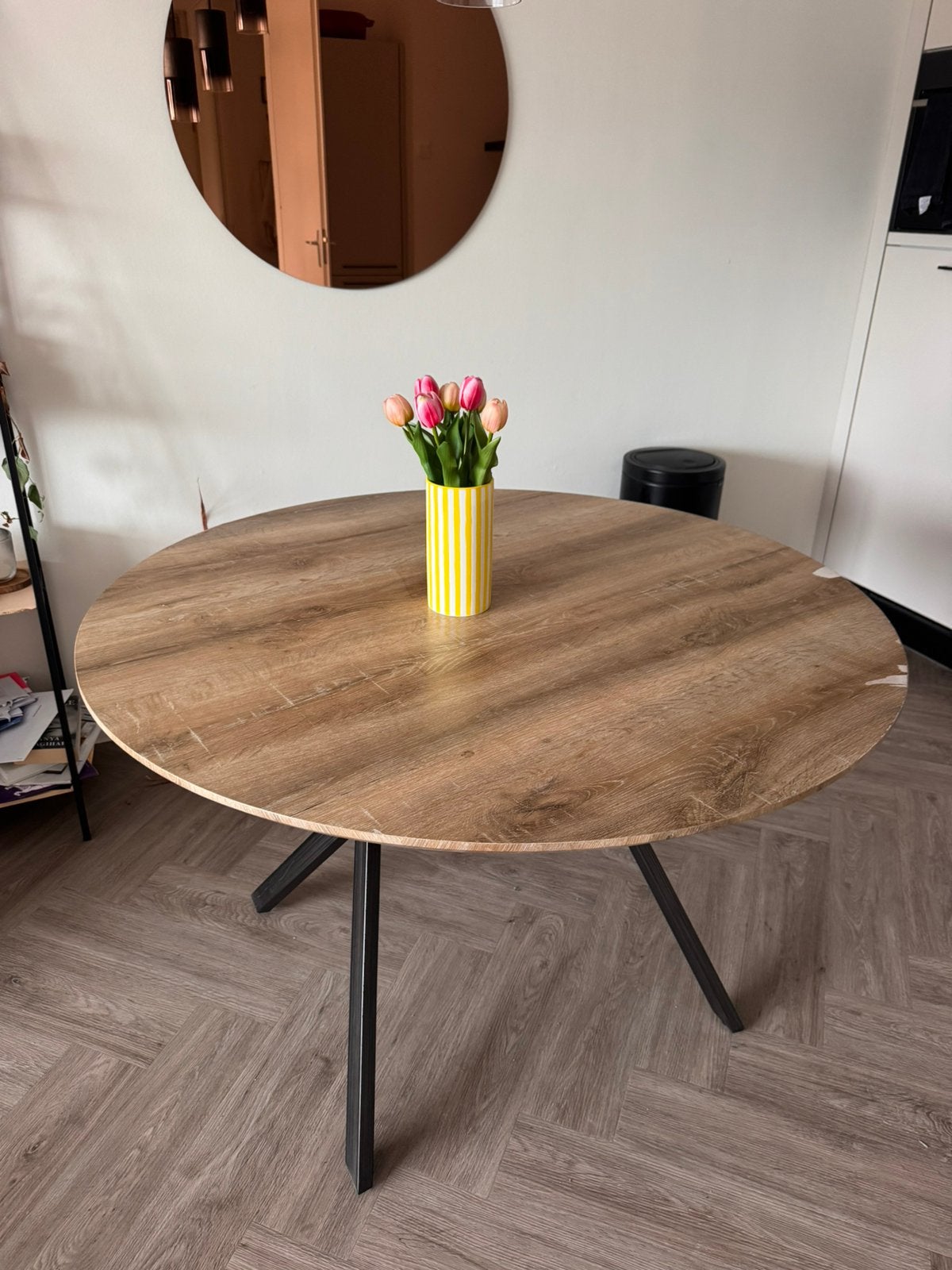 Ronde eettafel, Ophalen, 100 tot 150 cm, Rond, Zo goed als nieuw