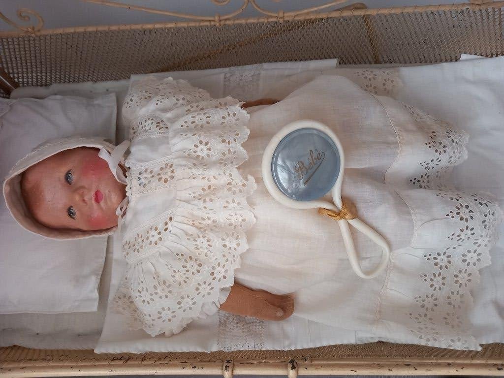 Antiek baby jurkje met mutsje., Antiek en Kunst, Ophalen of Verzenden, Kinderen