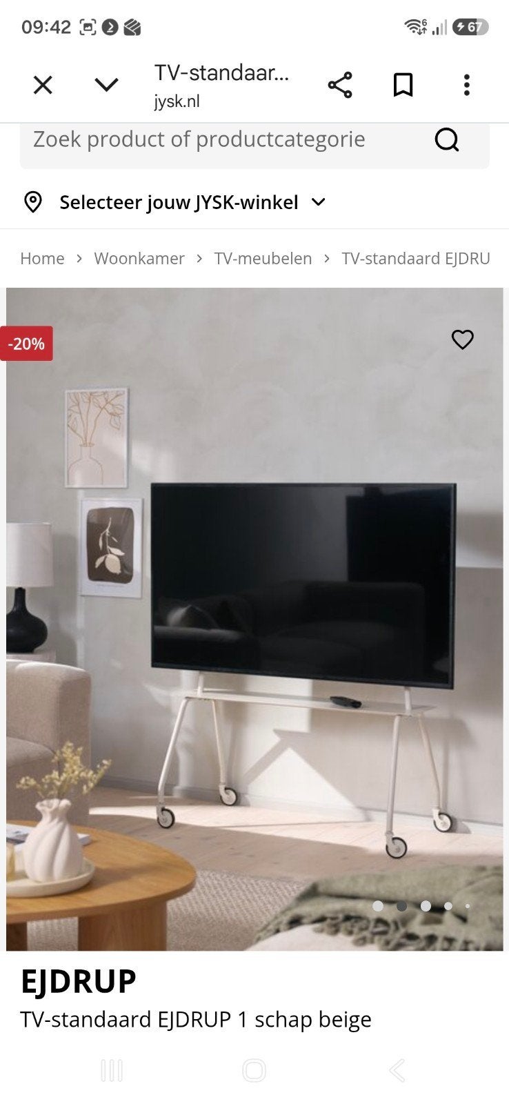 JYSK EIDRUP TV-standaard met schap, beige, Ophalen, 100 tot 150 cm, 100 tot 150 cm, Zo goed als nieuw